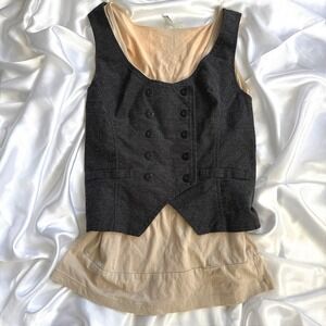 GO International Women Charcoal Grey Double Breasted Vest Layered Tank Top Small